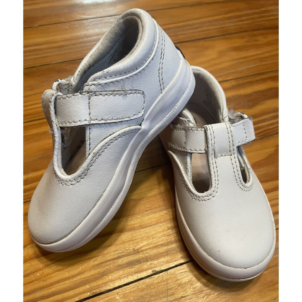 Keds T-Strap White Leather Girls Shoes‎ Size 6